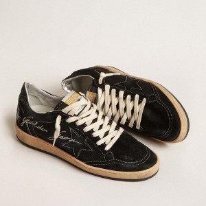 Golden Goose Ball Star Sneakers In Black Mesh With Black Suede Star GWF00117.F004040.90100