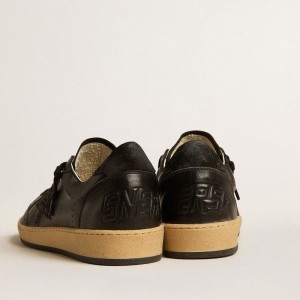 Golden Goose Ball Star Sneakers In Black Nappa Leather With Black Glitter Star And Suede Heel Tab GWF00117.F005220.90100