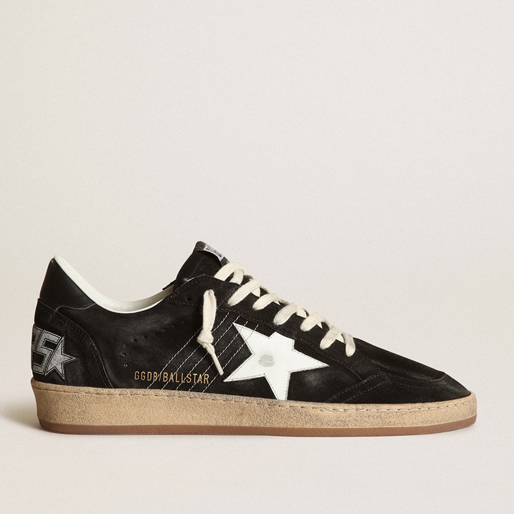 Golden Goose Ball Star Sneakers In Black Suede With White Leather Star GMF00117.F003246.80203