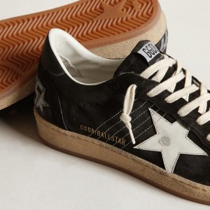 Golden Goose Ball Star Sneakers In Black Suede With White Leather Star GMF00117.F003246.80203