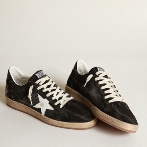 Golden Goose Ball Star Sneakers In Black Suede With White Leather Star GWF00117.F003246.80203