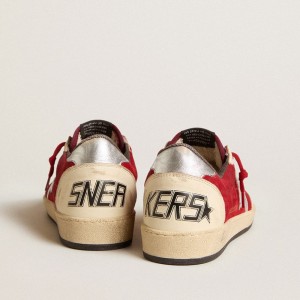 Golden Goose Ball Star Sneakers In Burgundy Suede With Silver Leather Star And Heel Tab GWF00117.F005955.40478