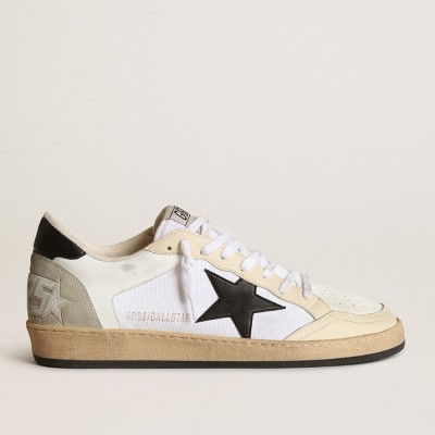 Golden Goose Ball Star Sneakers In Canvas And White Leather With Ivory Inserts GMF00327.F003426.11199