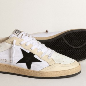 Golden Goose Ball Star Sneakers In Canvas And White Leather With Ivory Inserts GMF00327.F003426.11199