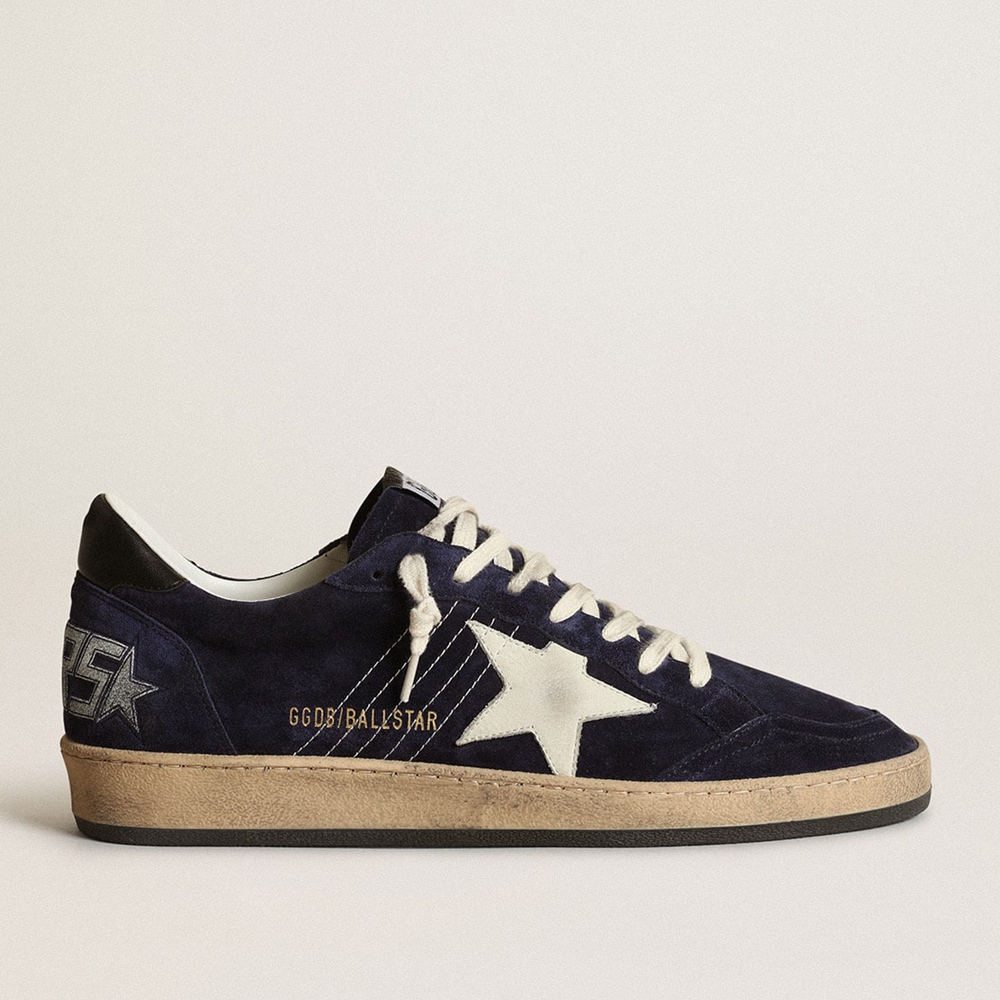 Golden Goose Ball Star Sneakers In Dark Blue Suede With White Nubuck Star GMF00117.F003465.50716