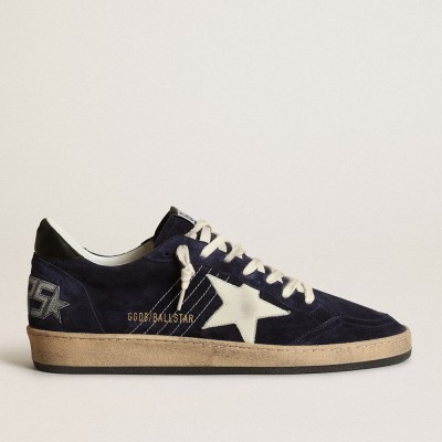 Golden Goose Ball Star Sneakers In Dark Blue Suede With White Nubuck Star GMF00117.F003465.50716