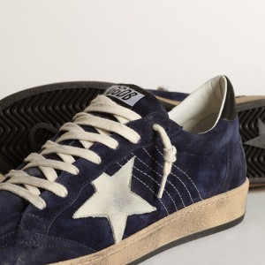 Golden Goose Ball Star Sneakers In Dark Blue Suede With White Nubuck Star GMF00117.F003465.50716