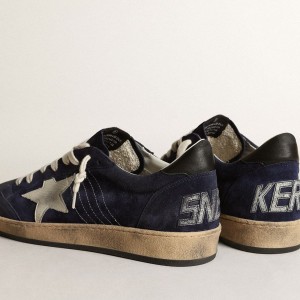 Golden Goose Ball Star Sneakers In Dark Blue Suede With White Nubuck Star GMF00117.F003465.50716