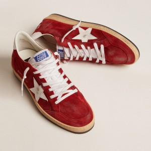 Golden Goose Ball Star Sneakers In Dark Red Suede With White Star And Heel Tab GMF00117.F002588.40410