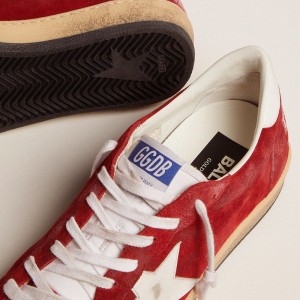 Golden Goose Ball Star Sneakers In Dark Red Suede With White Star And Heel Tab GMF00117.F002588.40410