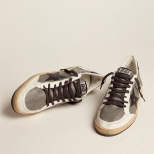 Golden Goose Ball Star Sneakers In Gray Leather With Black Star And Heel Tab GMF00117.F002517.60324