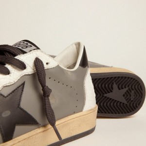 Golden Goose Ball Star Sneakers In Gray Leather With Black Star And Heel Tab GMF00117.F002517.60324