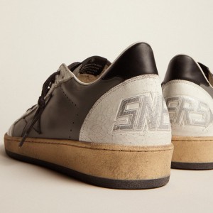 Golden Goose Ball Star Sneakers In Gray Leather With Black Star And Heel Tab GMF00117.F002517.60324