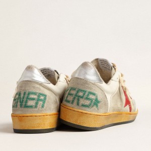 Golden Goose Ball Star Sneakers In Gray Suede With Red Star And Silver Heel Tab GMF00327.F004032.60401