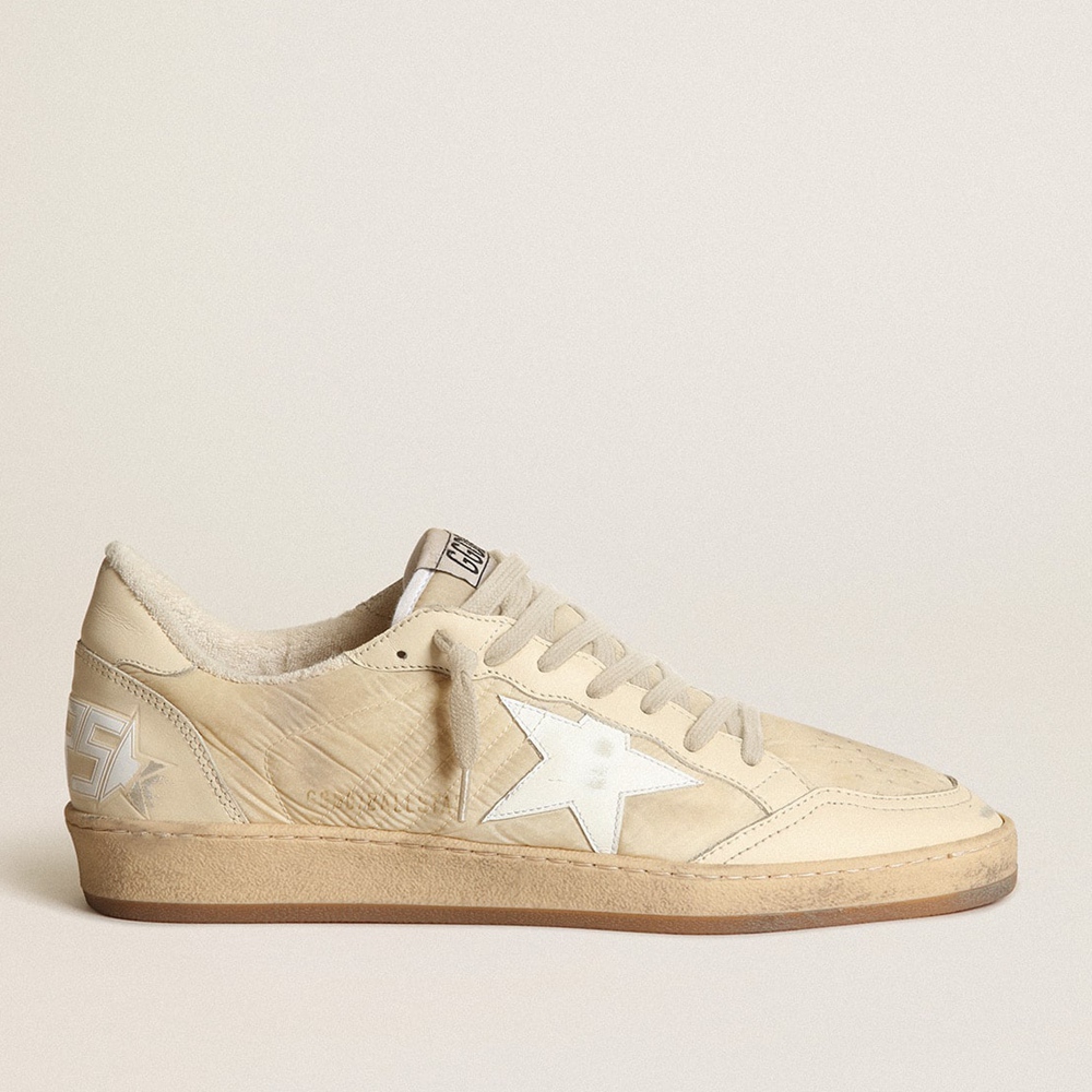 Golden Goose Ball Star Sneakers In Milk-white Nylon With White Star And Heel Tab GWF00117.F003256.11197