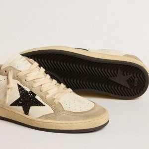 Golden Goose Ball Star Sneakers In Nappa And Suede With Black Glitter Star And Heel Tab GWF00117.F005147.10874