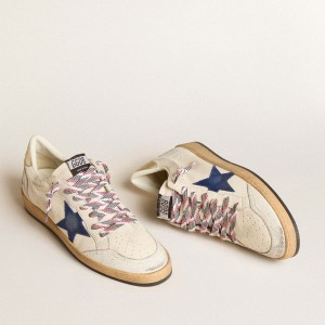 Golden Goose Ball Star Sneakers In Nappa Leather With Blue Suede Star And Platinum Leather Heel Tab GMF00117.F006014.82684