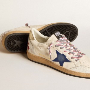 Golden Goose Ball Star Sneakers In Nappa Leather With Blue Suede Star And Platinum Leather Heel Tab GMF00117.F006014.82684