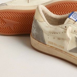 Golden Goose Ball Star Sneakers In Nappa Leather With Gray Suede Star And Beige Heel Tab GWF00117.F004093.15260