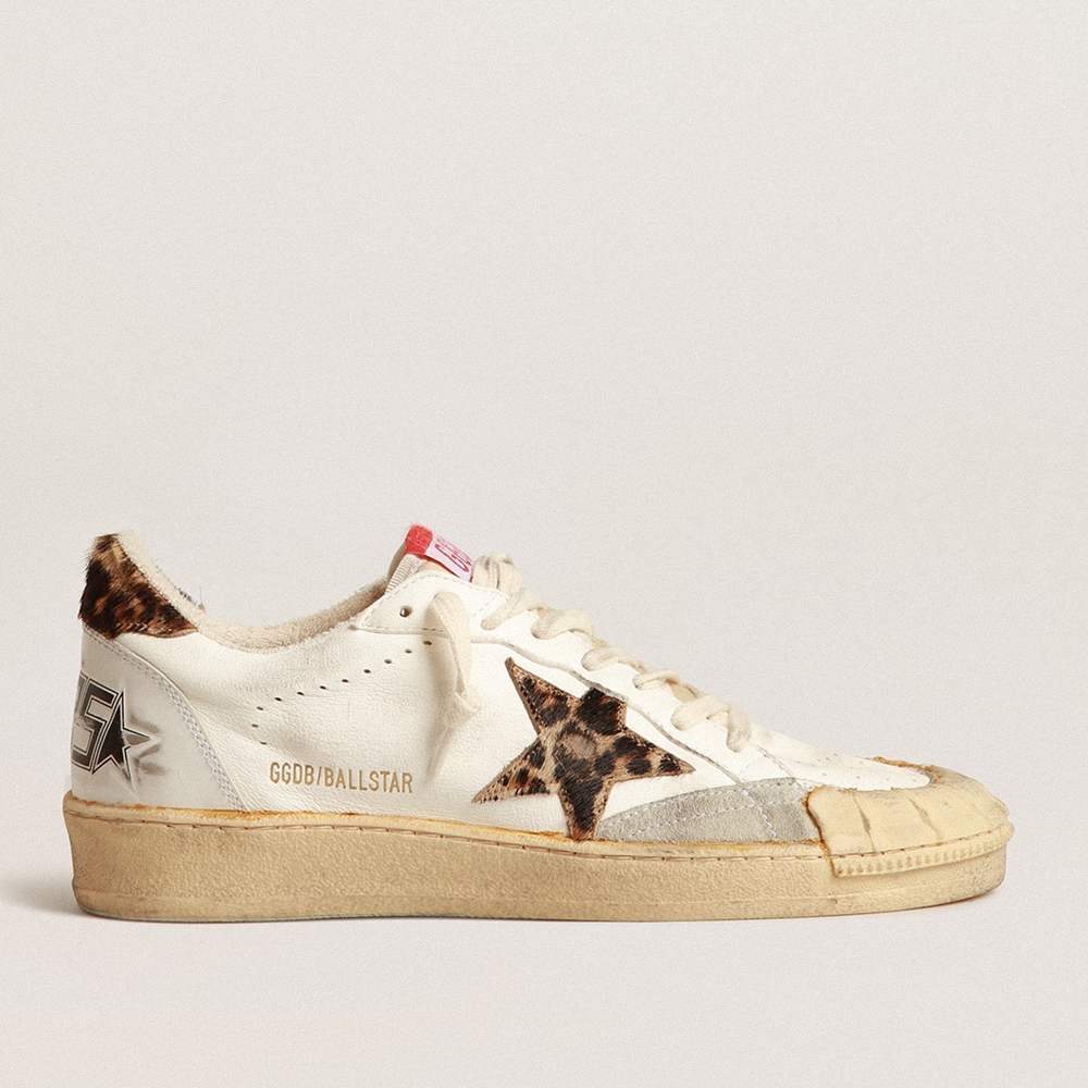 Golden Goose Ball Star Sneakers In Nappa With Leopard-print Pony Skin Star And Heel Tab GWF00351.F004003.15407