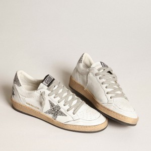 Golden Goose Ball Star Sneakers In Nappa With White Star And Glitter Heel Tab GWF00117.F003773.11325