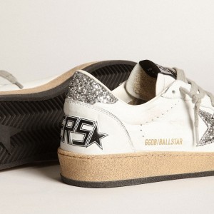 Golden Goose Ball Star Sneakers In Nappa With White Star And Glitter Heel Tab GWF00117.F003773.11325