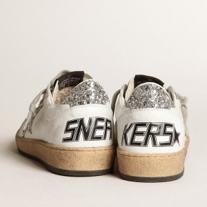 Golden Goose Ball Star Sneakers In Nappa With White Star And Glitter Heel Tab GWF00117.F003773.11325