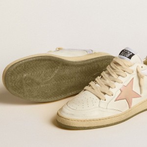 Golden Goose Ball Star Sneakers In Nylon And Leather With Pink And Light Blue Star And Beige Heel Tab GWF00327.F005230.10548