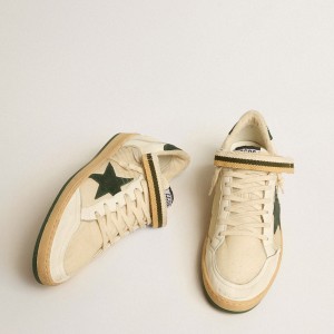 Golden Goose Ball Star Sneakers In Nylon And Nappa With Green Suede Star And Heel Tab GMF00554.F005273.10502