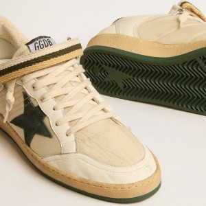 Golden Goose Ball Star Sneakers In Nylon And Nappa With Green Suede Star And Heel Tab GMF00554.F005273.10502