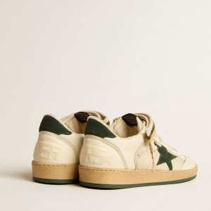 Golden Goose Ball Star Sneakers In Nylon And Nappa With Green Suede Star And Heel Tab GMF00554.F005273.10502