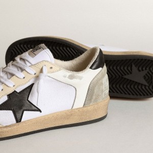 Golden Goose Ball Star Sneakers In White Canvas And Leather With Black Star GWF00327.F003426.11199