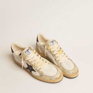 Golden Goose Ball Star Sneakers In White Mesh With Vintage Blue Leather Star And Heel Tab GMF00117.F005237.11677