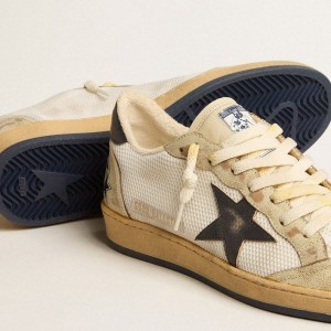 Golden Goose Ball Star Sneakers In White Mesh With Vintage Blue Leather Star And Heel Tab GMF00117.F005237.11677