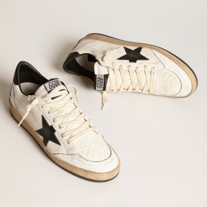 Golden Goose Ball Star Sneakers In White Nappa With Black Star GMF00117.F003771.10283