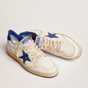 Golden Goose Ball Star Sneakers In White Nappa With Blue Star And Heel Tab GMF00117.F002198.10327