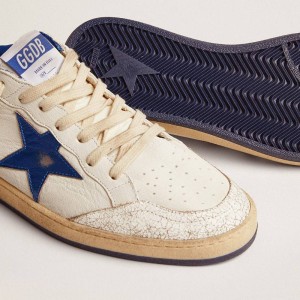 Golden Goose Ball Star Sneakers In White Nappa With Blue Star And Heel Tab GMF00117.F002198.10327