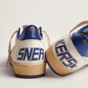 Golden Goose Ball Star Sneakers In White Nappa With Blue Star And Heel Tab GMF00117.F002198.10327