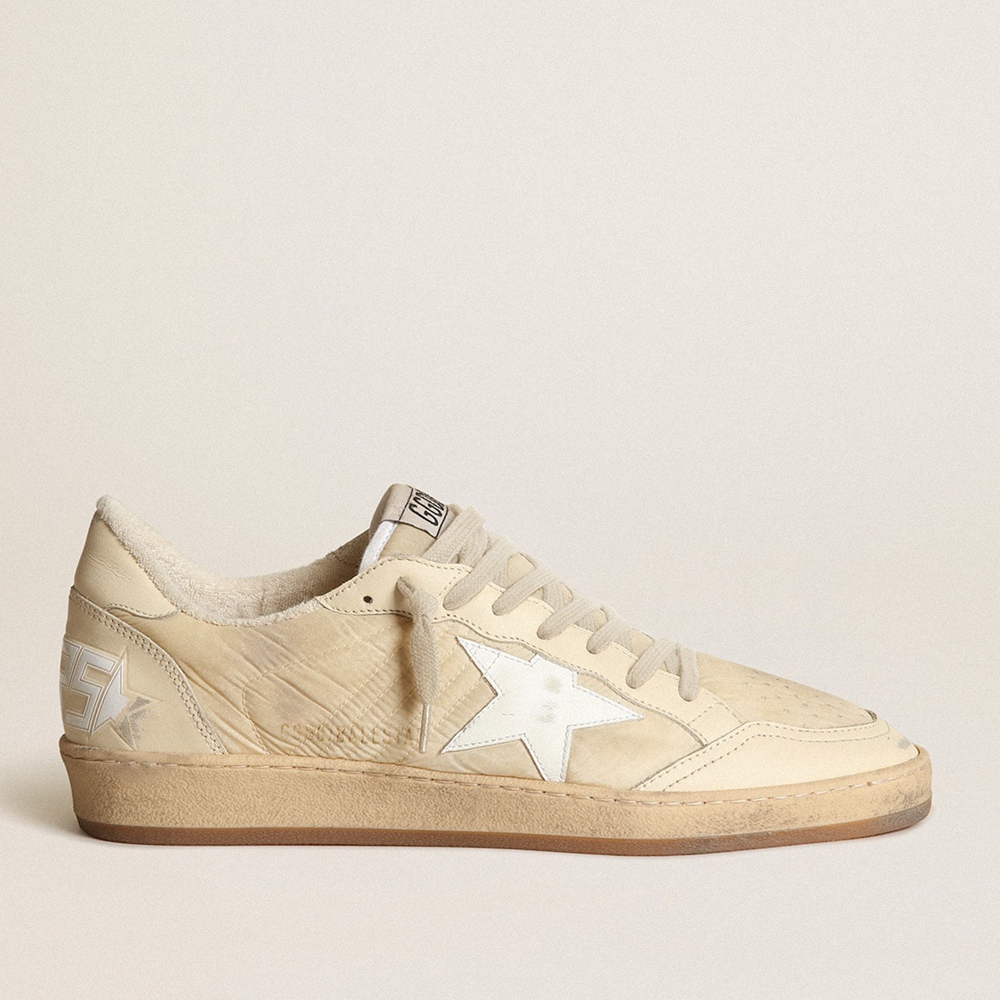 Golden Goose Ball Star Sneakers In White Nylon With White Star And Heel Tab GMF00117.F003256.11197