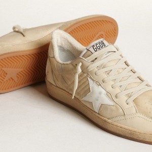 Golden Goose Ball Star Sneakers In White Nylon With White Star And Heel Tab GMF00117.F003256.11197