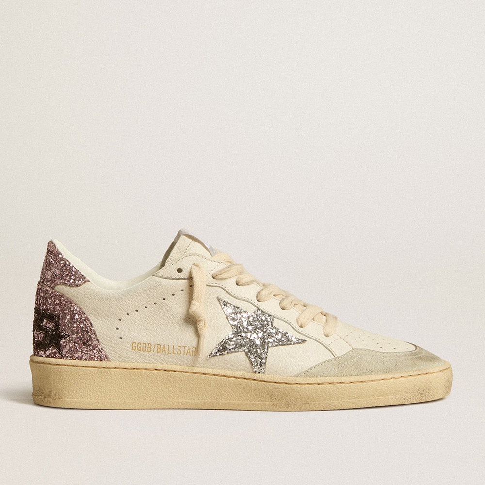 Golden Goose Ball Star Sneakers With Silver Glitter Star And Pink Glitter Heel Tab GWF00117.F005238.80184