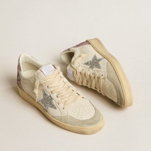 Golden Goose Ball Star Sneakers With Silver Glitter Star And Pink Glitter Heel Tab GWF00117.F005238.80184