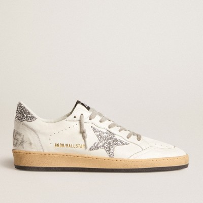 Golden Goose Ball Star Wishes Sneakers In Nappa Leather With Glitter Star And Heel Tab GMF00117.F005820.10449