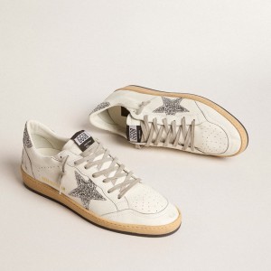 Golden Goose Ball Star Wishes Sneakers In Nappa Leather With Glitter Star And Heel Tab GMF00117.F005820.10449