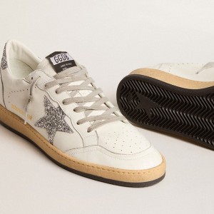 Golden Goose Ball Star Wishes Sneakers In Nappa Leather With Glitter Star And Heel Tab GMF00117.F005820.10449