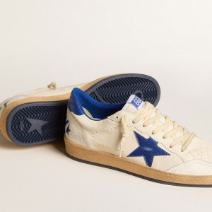 Golden Goose Ball Star Wishes Sneakers In White Nappa Leather With A Bright Blue Star And Heel Tab GMF00117.F005822.10793