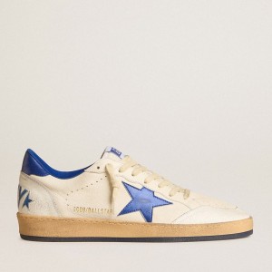 Golden Goose Ball Star Wishes Sneakers In White Nappa Leather With Bright Blue Star And Heel Tab GWF00117.F005822.10793