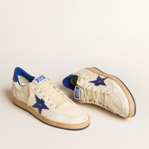 Golden Goose Ball Star Wishes Sneakers In White Nappa Leather With Bright Blue Star And Heel Tab GWF00117.F005822.10793