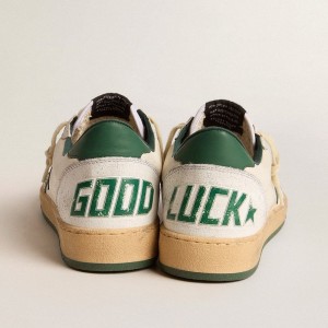 Golden Goose Ball Star Wishes Sneakers In White Nappa Leather With Green Leather Star And Heel Tab GMF00117.F005821.10361