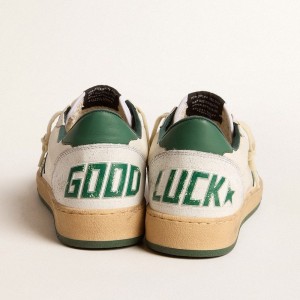 Golden Goose Ball Star Wishes Sneakers In White Nappa Leather With Green Leather Star And Heel Tab GWF00117.F005821.10361